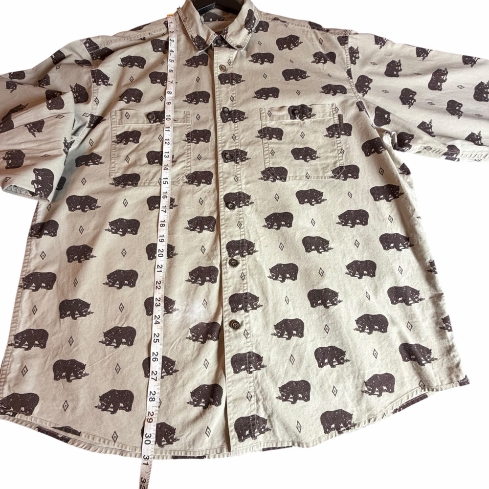 WOOLRICH KHAKI BEAR PRINT MEN’S COTTON BUTTON-DOWN SHIRT SIZE LARGE - Picture 8 of 11